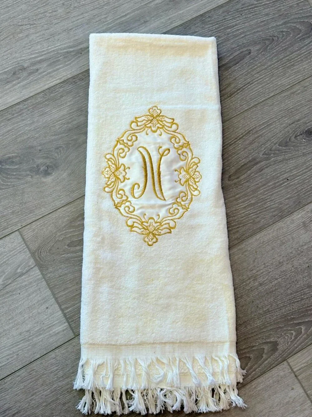 Vintage Barth & Dreyfuss Gold Monogrammed “N” Royal Terry Bath Towel~Made in USA